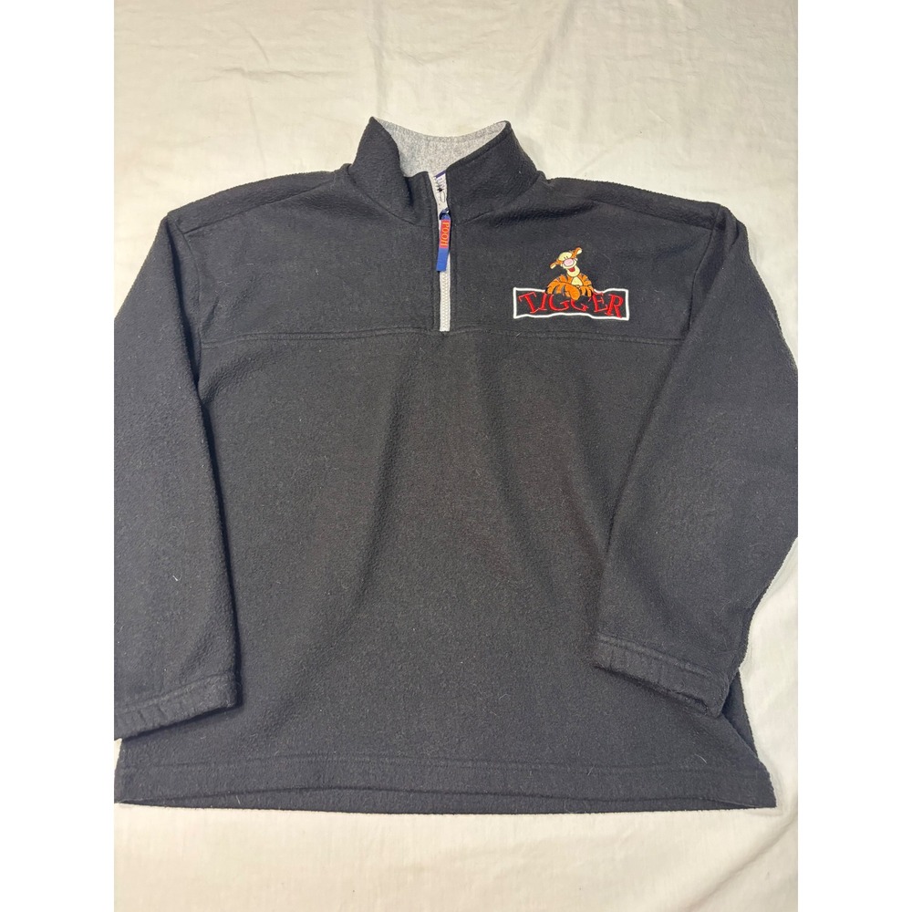 Vintage Disney Tigger Fleece Pullover Black Quarter Zip Pooh 100 Acre Collection